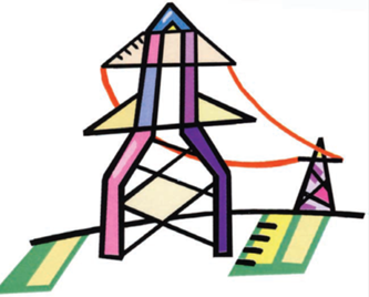 Title: Power lines #3 - Description: Illustration of power lines with unique tower shape.