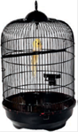 Canary cage with a yellow bird inside.