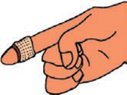Hand with band-aid on index finger.  