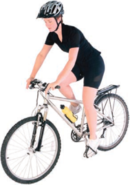 Woman on a bicycle wearing a helmet.