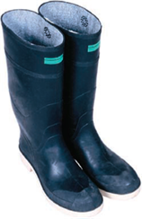 Rubber rain boots.