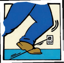 Title: Une personne se prend les pieds dans un cordon lectrique - Description: Illustration d'une  personne se prend les pieds dans un cordon lectrique