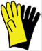 Une paire de gants en plastique jaune et noire  -paire de gants en plastique jaune et noire 